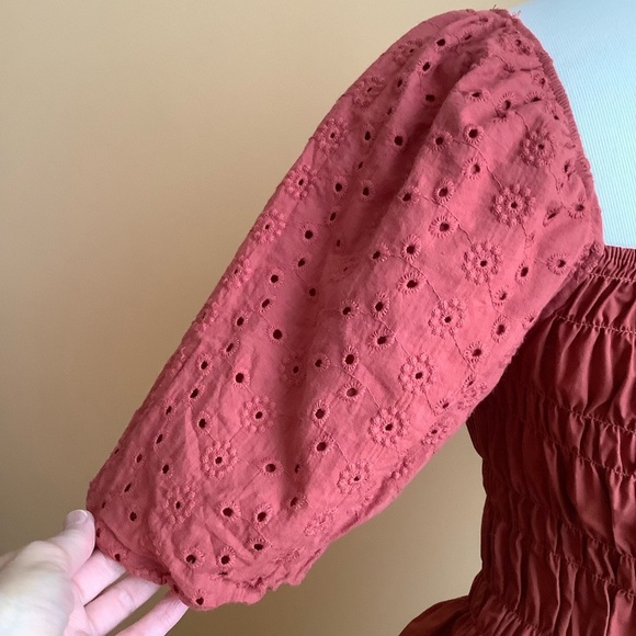 MEXX 2-Piece Smocked Peplum Eyelet Puff Sleeve Shorts Set Size M - Picture 8 of 16